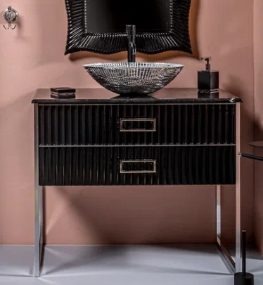 Тумба под раковину Armadi Art MONACO 80 866-080-BCR черная глянец + хром моноблок Тумба под раковину Armadi Art MONACO 80 866-080-BCR черная глянец + хром моноблок