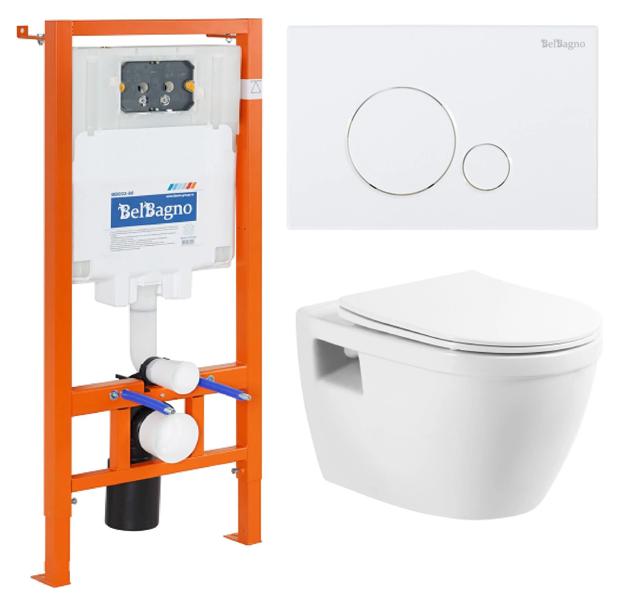 Комплект унитаза BelBagno с сиденьем LOTO BB070CHR/SC инсталляцией BB002-80 и клавишей смыва BB014-SR-BIANCO Комплект унитаза BelBagno с сиденьем LOTO BB070CHR/SC инсталляцией BB002-80 и клавишей смыва BB014-SR-BIANCO