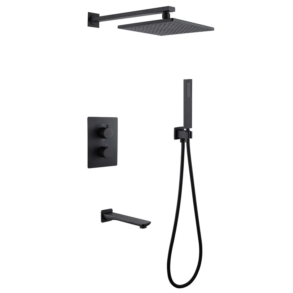 Душевая система ABBER Weiss Insel AF8050B скрытого монтажа с изливом, термостат, черная матовая Душевая система ABBER Weiss Insel AF8050B скрытого монтажа с изливом, термостат, черная матовая