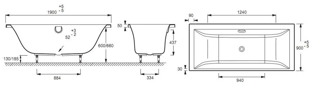 Акриловая ванна Jacob Delafon Evok 190x90 E60270CR-00 Акриловая ванна Jacob Delafon Evok 190x90 E60270CR-00