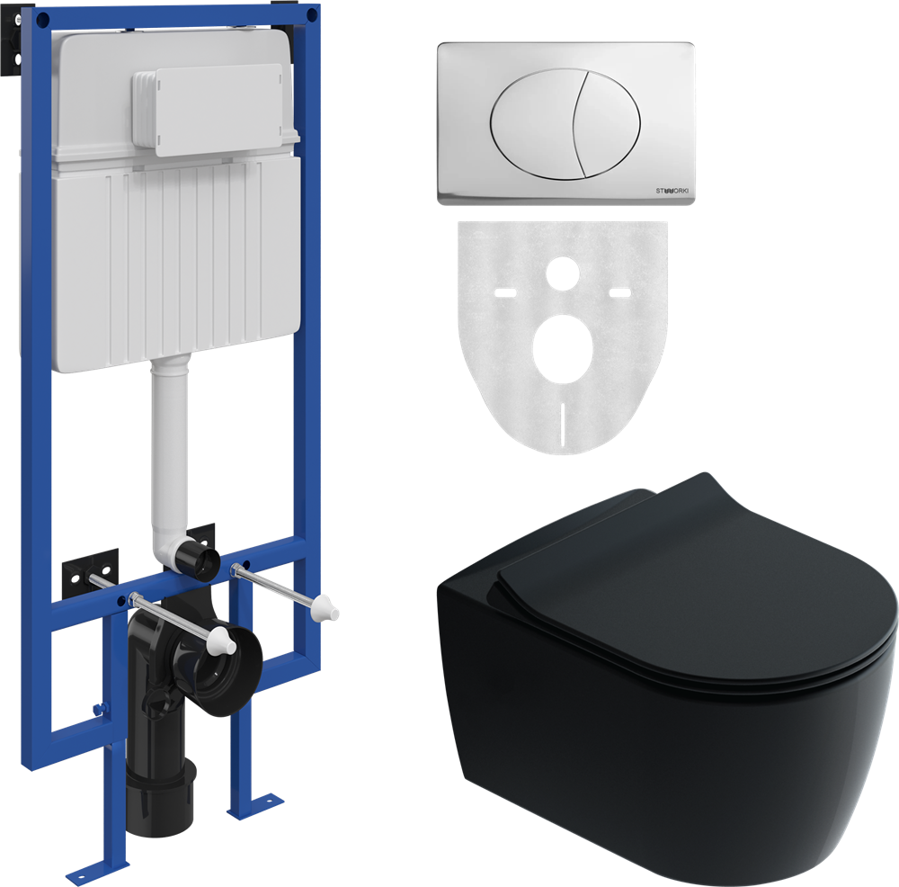 Детальная картинка товара «комплект унитаз подвесной stworki ноттвиль setk3104-2616 безободковый, с микролифтом, черный + систе»
