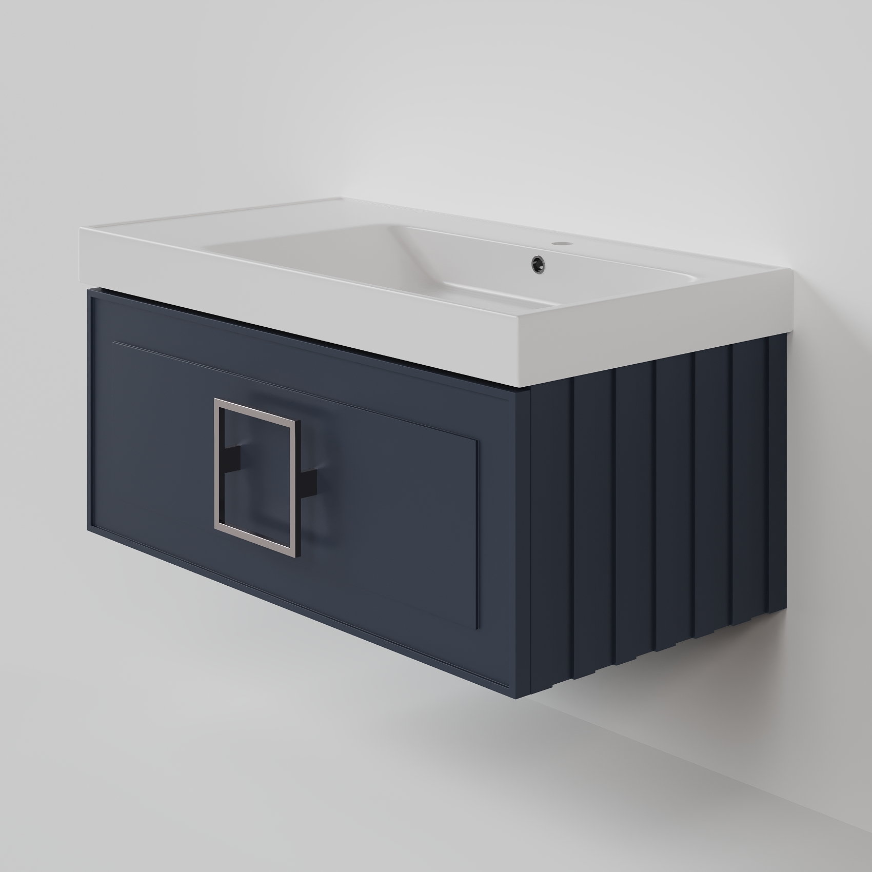 Тумба с раковиной La Fenice Cubo Blu Gigio 90 NFNC-01-CUB-BG-90-1-90R синяя матовая, ручка хром Тумба с раковиной La Fenice Cubo Blu Gigio 90 NFNC-01-CUB-BG-90-1-90R синяя матовая, ручка хром