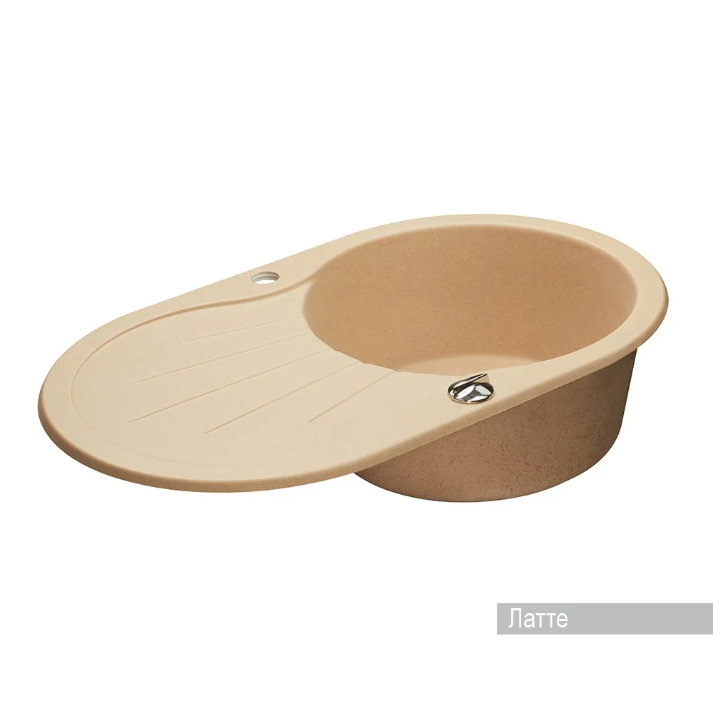 Кухонная мойка Aquaton Паола 1A714032PA260 из литого мрамора, круглая, с крылом латте Кухонная мойка Aquaton Паола 1A714032PA260 из литого мрамора, круглая, с крылом латте