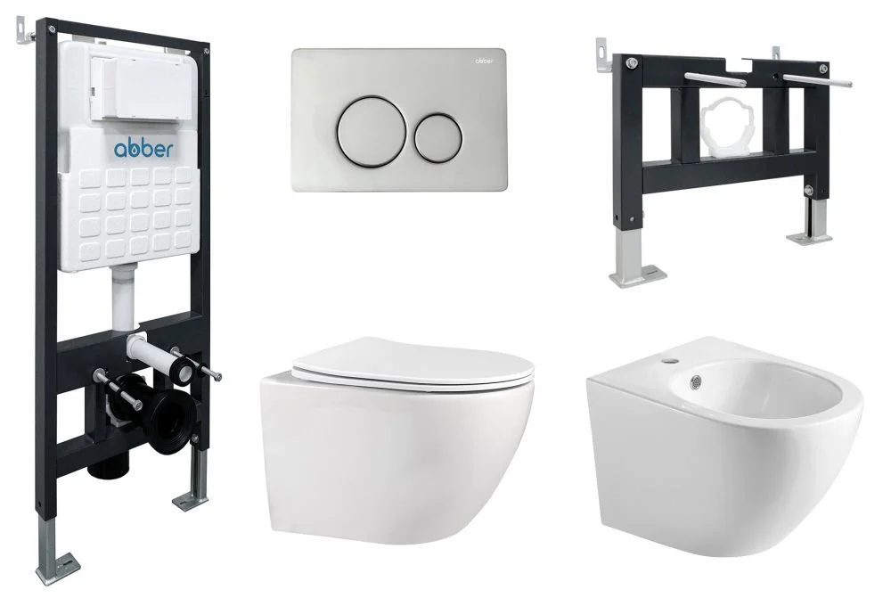 Комплект унитаза ABBER AC1100 белый с инсталляцией AC0105 и кнопкой AC0121 хром, биде AC1150 с инсталляцией AC0101P AC1100-AC0105-AC0121-AC1150-AC0101P Комплект унитаза ABBER AC1100 белый с инсталляцией AC0105 и кнопкой AC0121 хром, биде AC1150 с инсталляцией AC0101P AC1100-AC0105-AC0121-AC1150-AC0101P