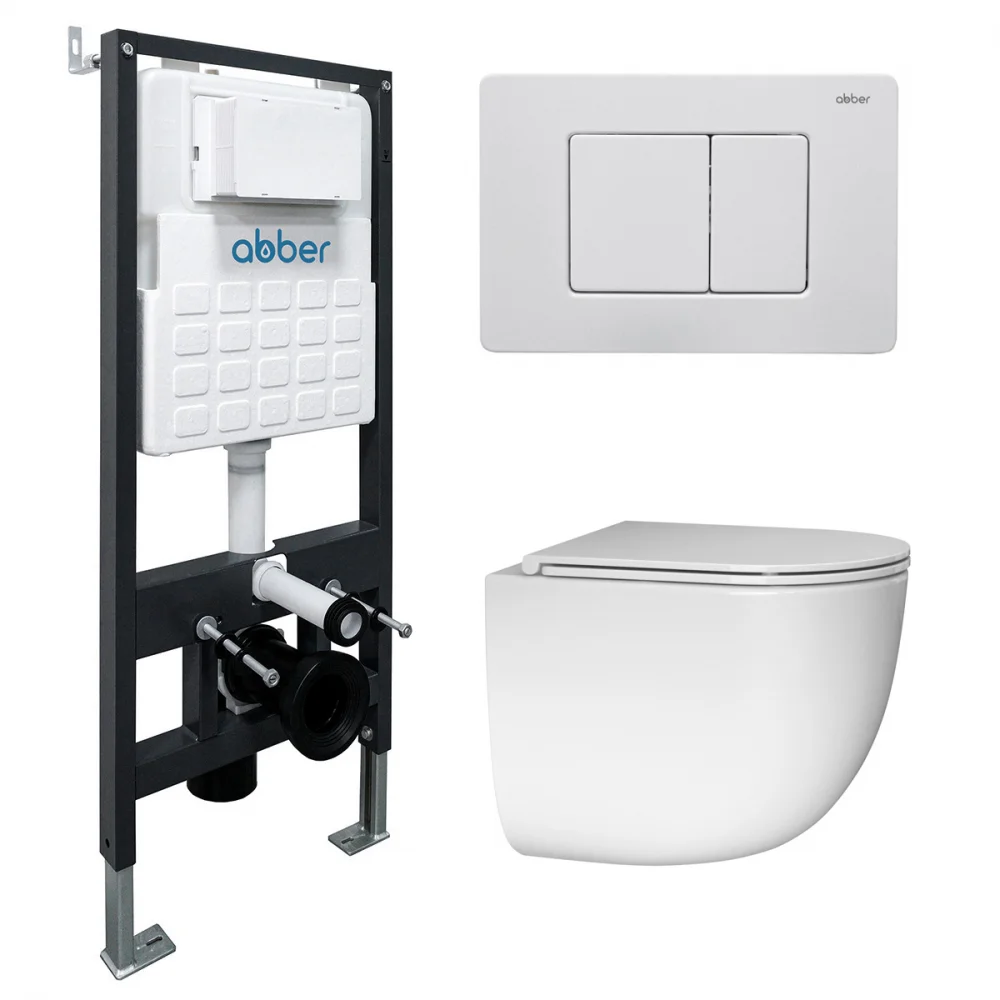 Комплект унитаза ABBER Bequem AC1132TC белый, с закрытым дном с инсталляцией AC0105 и кнопкой AC0120MW белая матовая Комплект унитаза ABBER Bequem AC1132TC белый, с закрытым дном с инсталляцией AC0105 и кнопкой AC0120MW белая матовая
