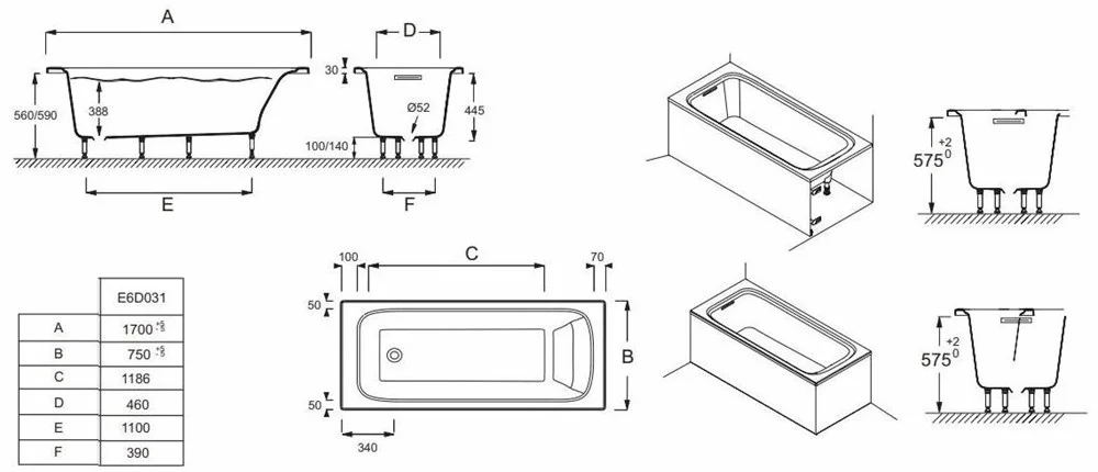 Акриловая ванна Jacob Delafon Elite 170x75 E6D031-00 Акриловая ванна Jacob Delafon Elite 170x75 E6D031-00