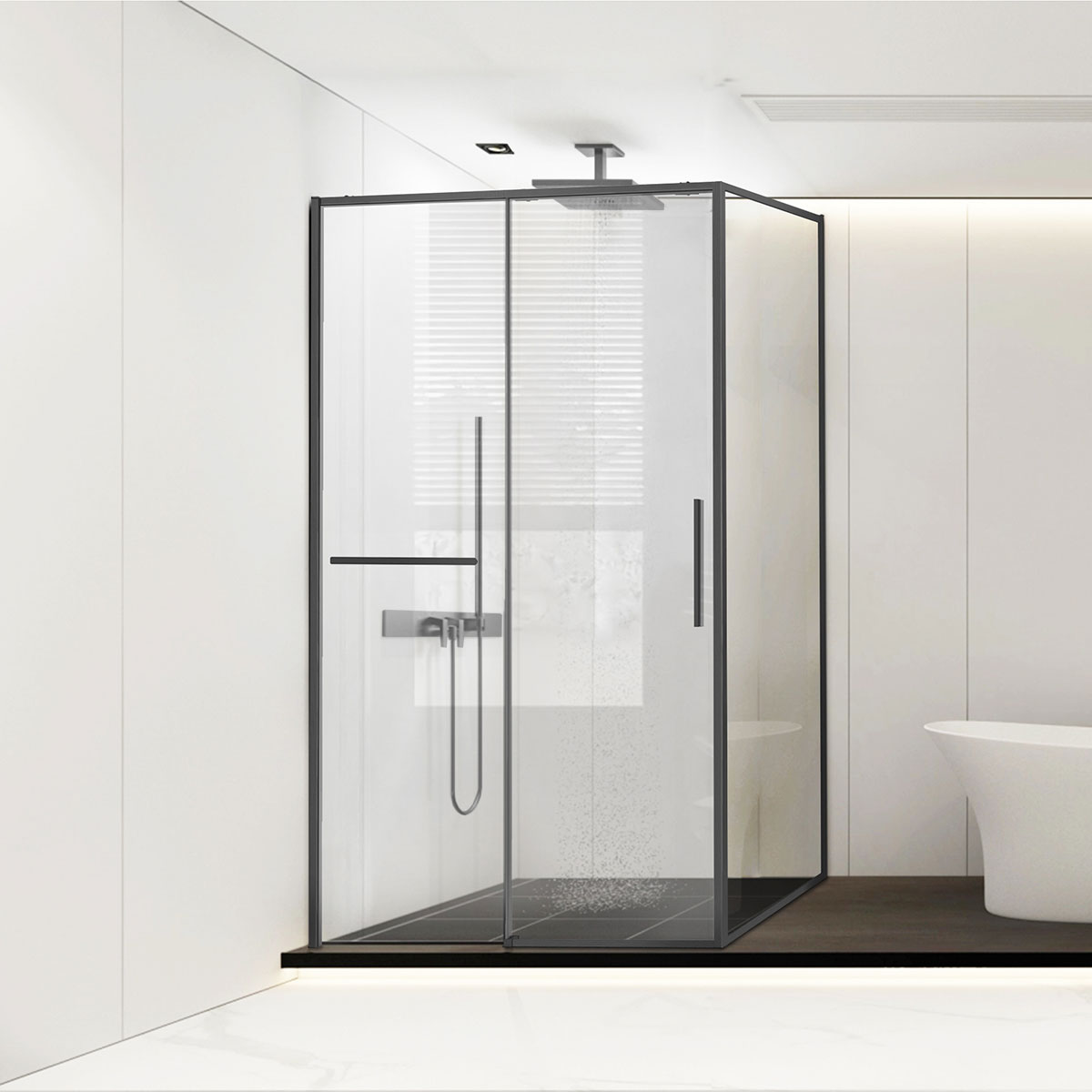 Детальная картинка товара «душевой уголок vincea slim soft vsr-1ss8015clgm, 1500x800, вороненая сталь, стекло прозрачное»