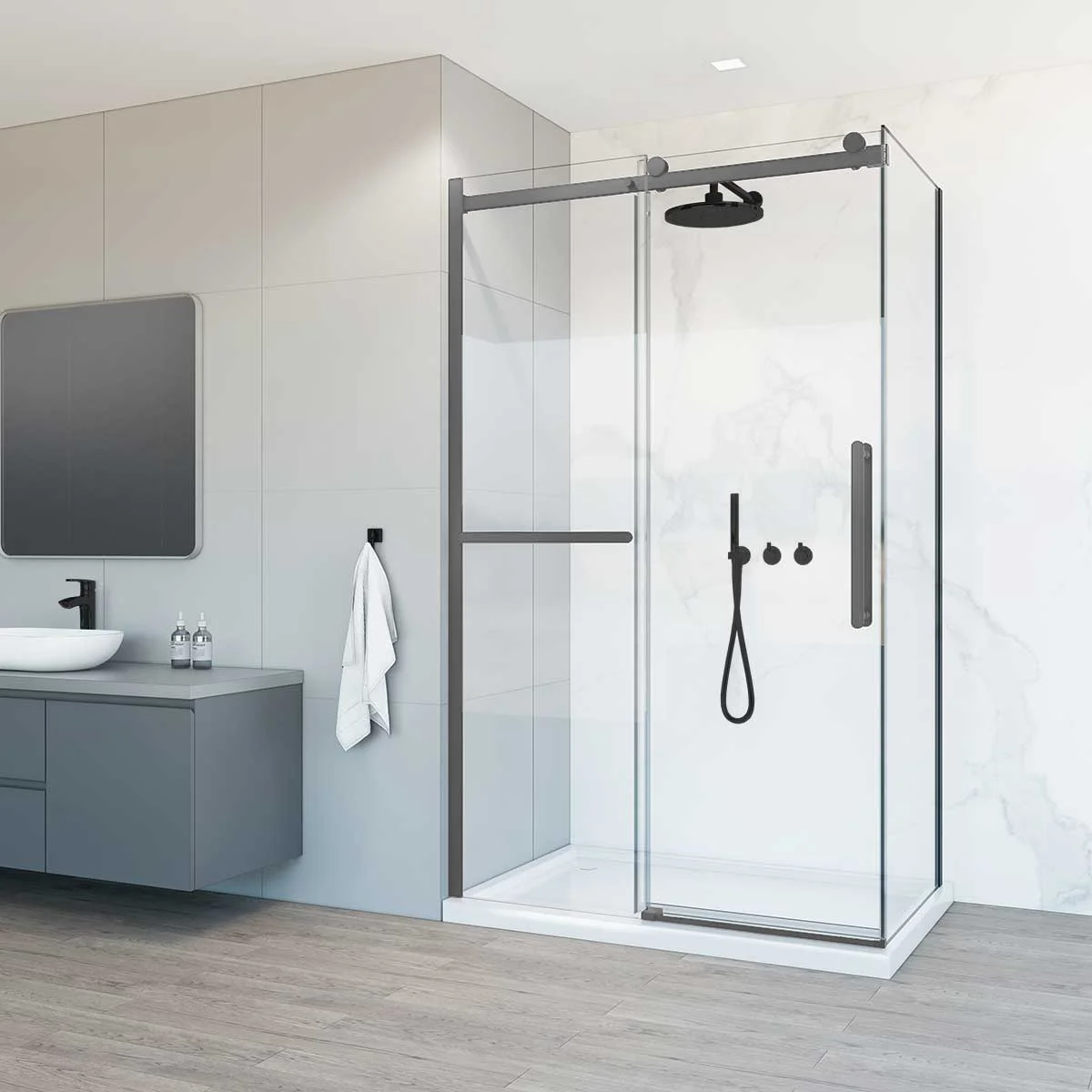 Душевой уголок Vincea Como Soft VSR-1CS9012CLGM, 1200x900, вороненая сталь, стекло прозрачное Душевой уголок Vincea Como Soft VSR-1CS9012CLGM, 1200x900, вороненая сталь, стекло прозрачное