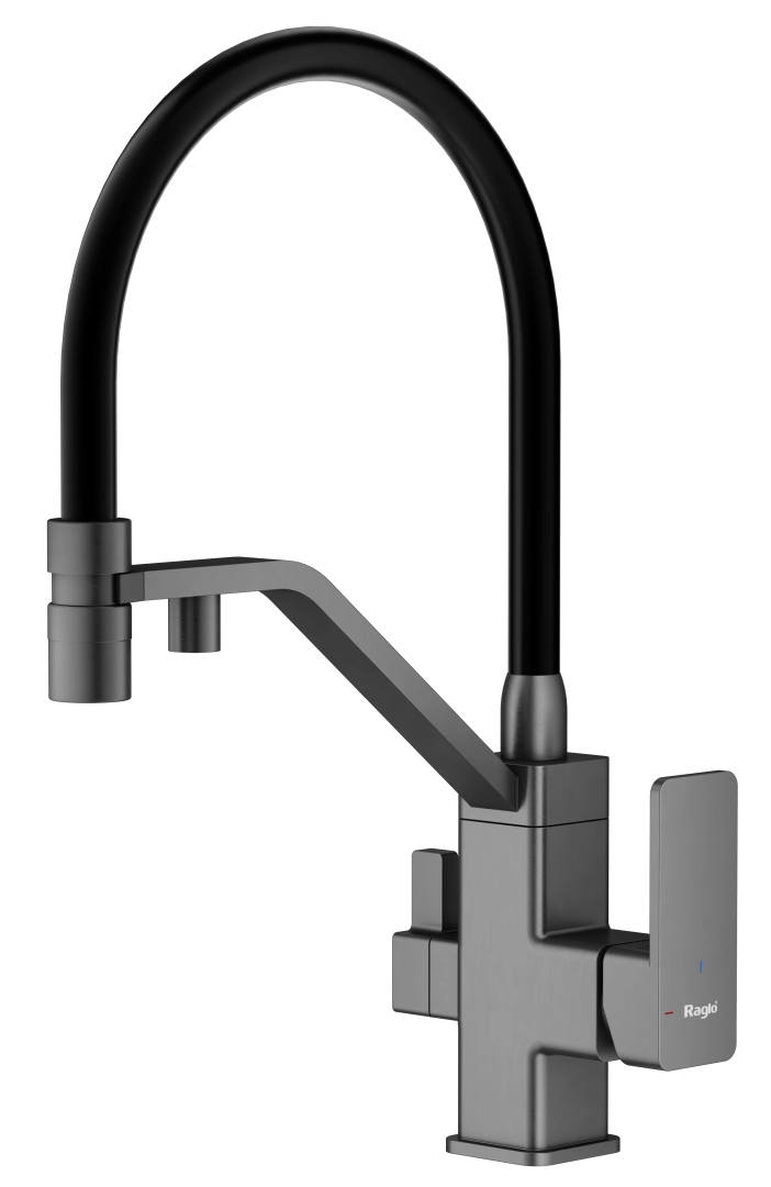 Смеситель для кухни Raglo R85.62.09 с гибким изливом с подключением к фильтру, графит Смеситель для кухни Raglo R85.62.09 с гибким изливом с подключением к фильтру, графит