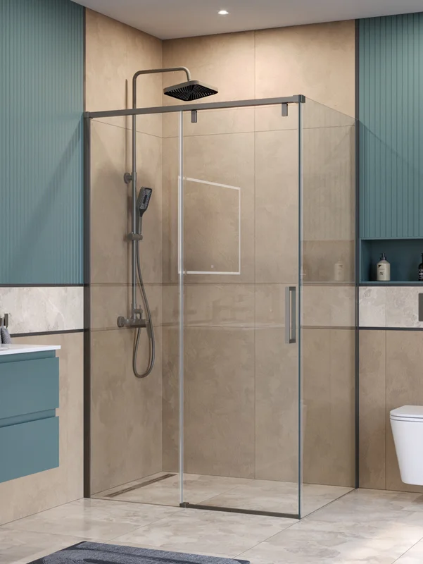 Душевой уголок BelBagno SOFT_CLOSE-1-AH-1-120/100-C-GM 120x100 см, профиль оружейная сталь, стекло прозрачное — Изображение 2