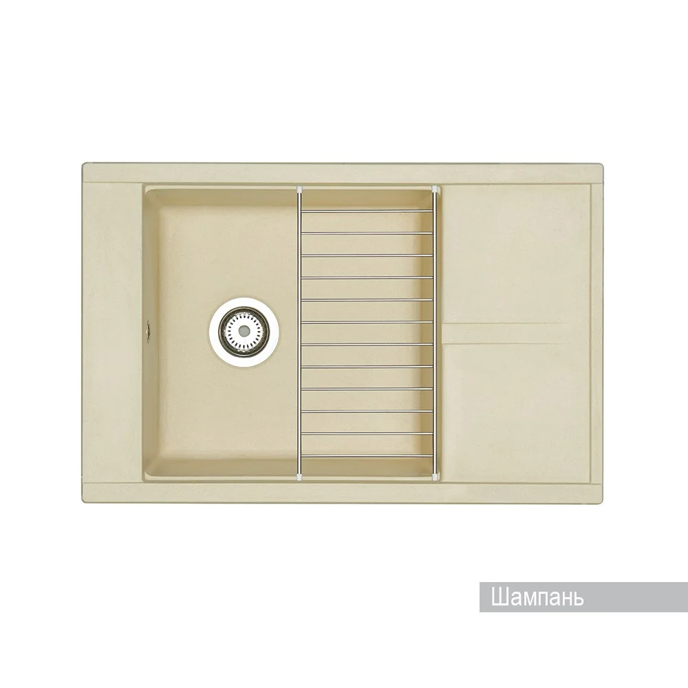 Кухонная мойка Aquaton Делия 78 1A715132DE290 из литого мрамора, прямоугольная, с крылом шампань Кухонная мойка Aquaton Делия 78 1A715132DE290 из литого мрамора, прямоугольная, с крылом шампань