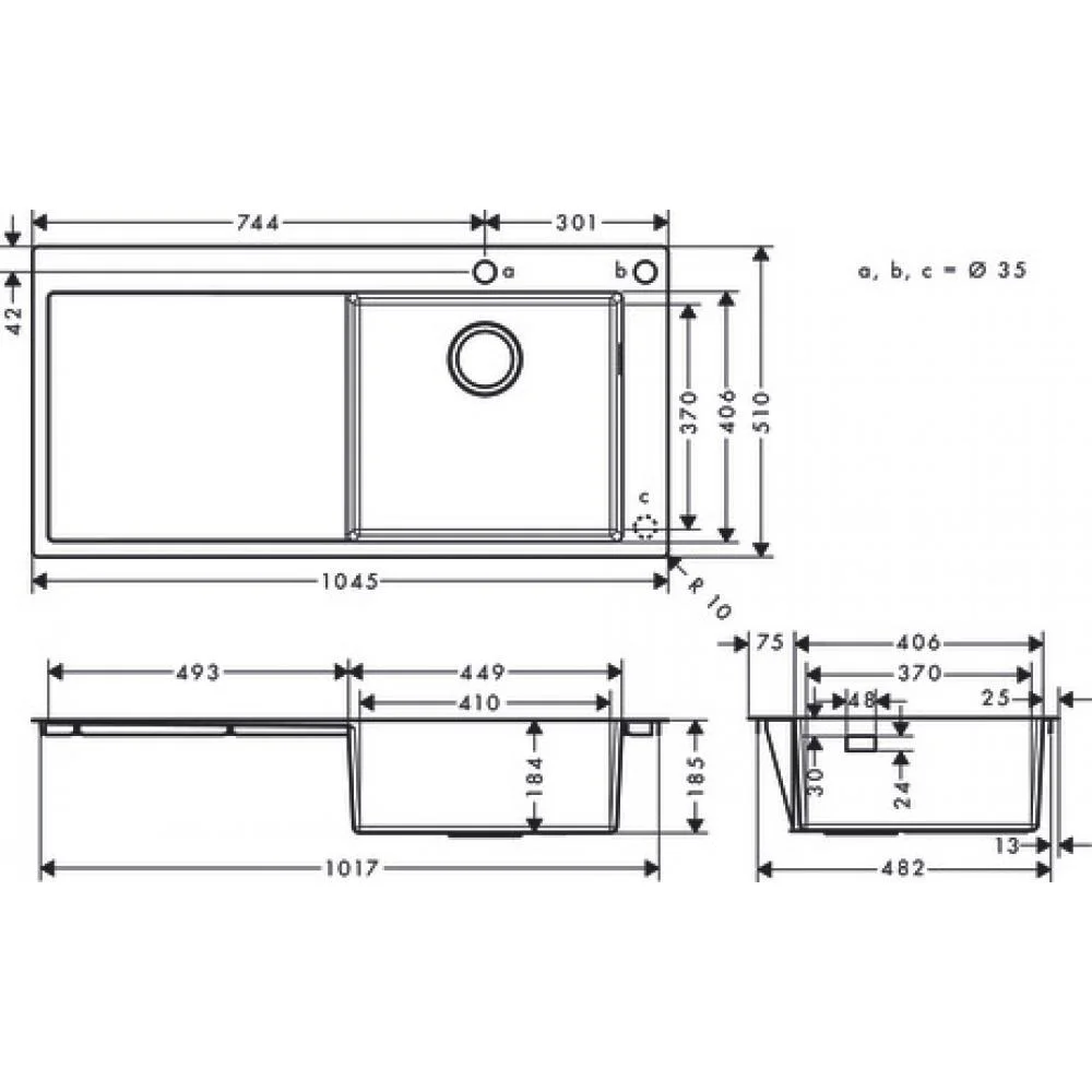 Кухонная мойка Hansgrohe 450 с крылом S717-F450 43307800, под сталь встраиваемая Кухонная мойка Hansgrohe 450 с крылом S717-F450 43307800, под сталь встраиваемая
