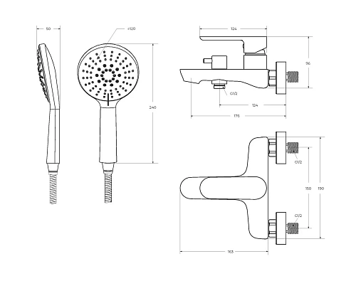 Смеситель для ванны CEZARES STYLUS-VD-NOP с ручным душем, шлангом и держателем, черный матовый Смеситель для ванны CEZARES STYLUS-VD-NOP с ручным душем, шлангом и держателем, черный матовый