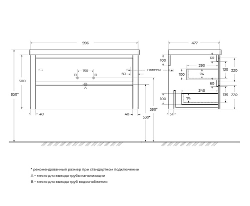 Тумба под раковину CEZARES RELAX-1000-2C-SO-BL Bianco Lucido 996x477 подвесная Тумба под раковину CEZARES RELAX-1000-2C-SO-BL Bianco Lucido 996x477 подвесная