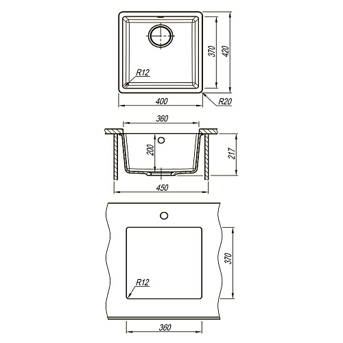 Кухонная мойка Lemark SINARA 400-U встраиваемая снизу из кварцгранита, шампань 9910066 Кухонная мойка Lemark SINARA 400-U встраиваемая снизу из кварцгранита, шампань 9910066