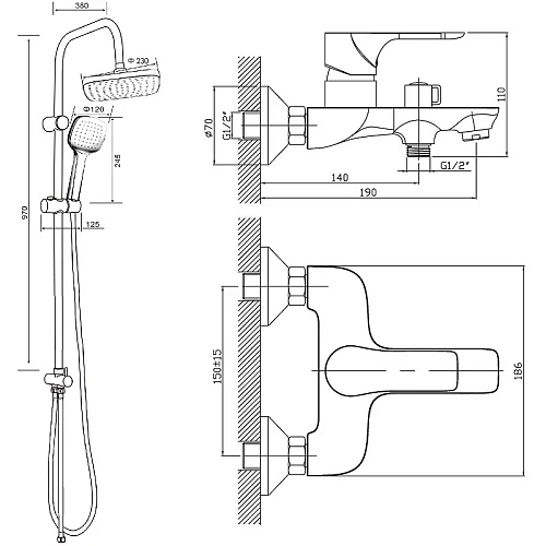 Душевая система Orange Aristo M19-944b с изливом, черный матовый Душевая система Orange Aristo M19-944b с изливом, черный матовый
