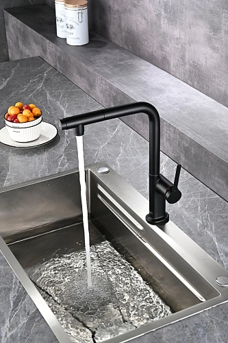 Смеситель для кухни AQUAme Cucina AQM9903MB с выдвижным изливом, с подключением к фильтру с питьевой водой, черный матовый Смеситель для кухни AQUAme Cucina AQM9903MB с выдвижным изливом, с подключением к фильтру с питьевой водой, черный матовый