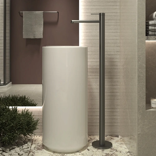 Смеситель для раковины Vincea Rim VFBF-2R1GM напольный, однорычажный, вороненая сталь Смеситель для раковины Vincea Rim VFBF-2R1GM напольный, однорычажный, вороненая сталь