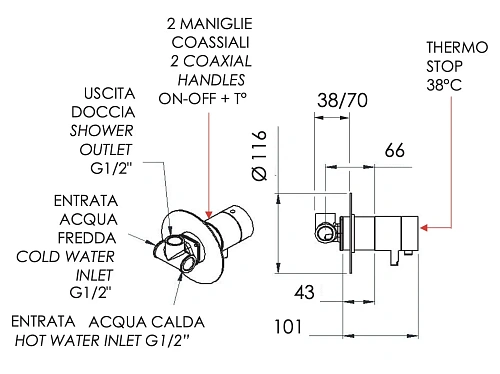 Смеситель для душа Remer Elegance NT30NO термостатический, черный матовый Смеситель для душа Remer Elegance NT30NO термостатический, черный матовый