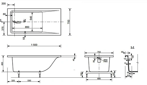 Ванна из искусственного камня BOGEMA SOFIX 1500х750 VS15075 Ванна из искусственного камня BOGEMA SOFIX 1500х750 VS15075