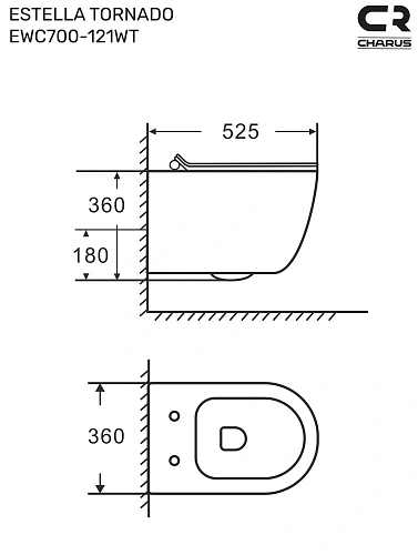 Унитаз подвесной CHARUS BLACK ESTELLA TORNADO EWC700-121ВТ безободковый c легкосъемным сиденьем микролифт Унитаз подвесной CHARUS BLACK ESTELLA TORNADO EWC700-121ВТ безободковый c легкосъемным сиденьем микролифт