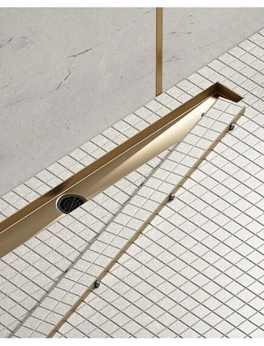 Душевой лоток Timo Drain System 900 с двусторонней панелью "plate" под плитку, Золото матовое Душевой лоток Timo Drain System 900 с двусторонней панелью "plate" под плитку, Золото матовое