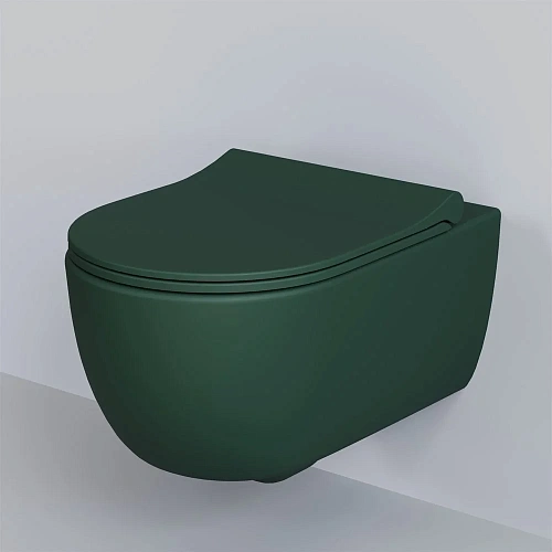 Унитаз подвесной Abner 103T20701R (545x360x330) матовый зеленый безободковый с тонкой крышкой 103T20701R-102T20701S Унитаз подвесной Abner 103T20701R (545x360x330) матовый зеленый безободковый с тонкой крышкой 103T20701R-102T20701S