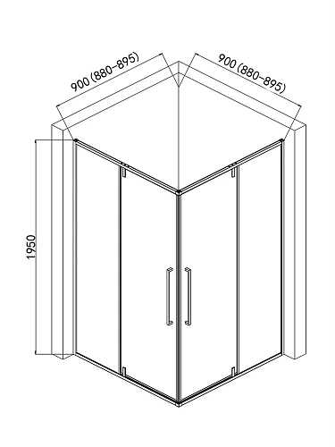 Душевой уголок AQUAme AQM7102-2-9 900x900x1950мм стекло 6мм, цвет профиля матовый черный Душевой уголок AQUAme AQM7102-2-9 900x900x1950мм стекло 6мм, цвет профиля матовый черный
