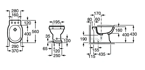 Биде напольное Roca Carmen 3 отверстия для смесителя черный 3570A4563 Биде напольное Roca Carmen 3 отверстия для смесителя черный 3570A4563