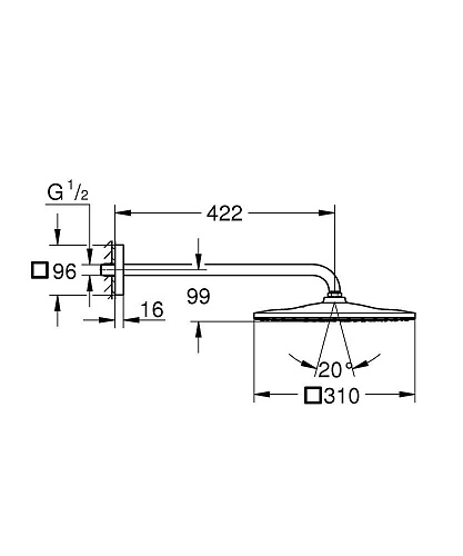 Верхний душ GROHE Rainshower Mono 310, 1 режим струи, суперсталь (26564DC0) Верхний душ GROHE Rainshower Mono 310, 1 режим струи, суперсталь (26564DC0)