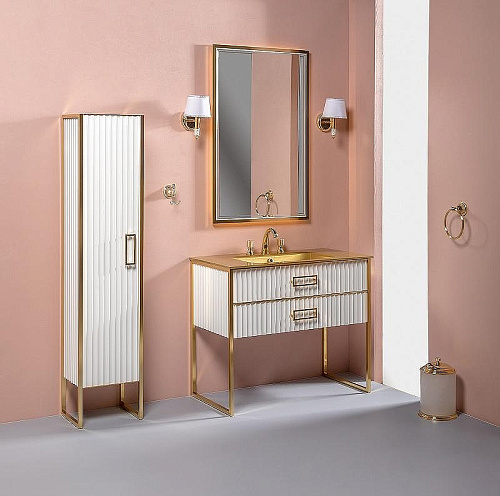 Тумба под раковину Armadi Art Monaco 100см белая глянец + золото под раковину 866-100-WG Тумба под раковину Armadi Art Monaco 100см белая глянец + золото под раковину 866-100-WG