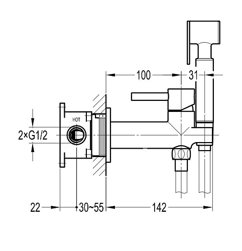 Гигиенический душ CEZARES ECO-DIF-BORO со смесителем, брашированное золото Гигиенический душ CEZARES ECO-DIF-BORO со смесителем, брашированное золото