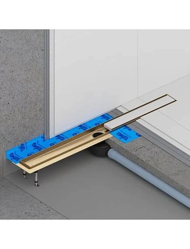 Душевой лоток Timo Drain System 900 с двусторонней панелью "plate" под плитку, Золото матовое Душевой лоток Timo Drain System 900 с двусторонней панелью "plate" под плитку, Золото матовое