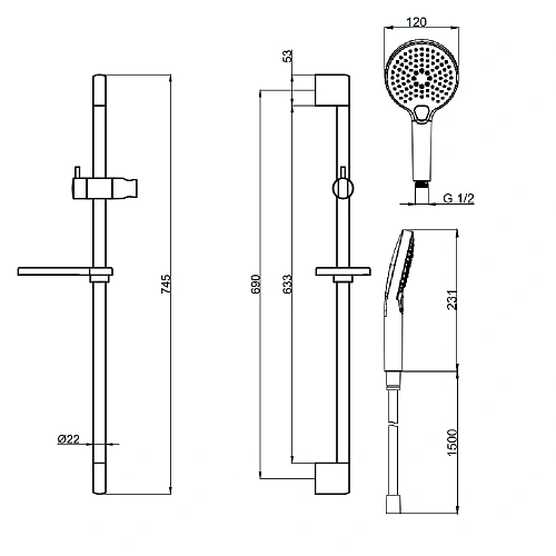 Душевой гарнитур AQUAme AQM8101GG Глянцевое золото Душевой гарнитур AQUAme AQM8101GG Глянцевое золото