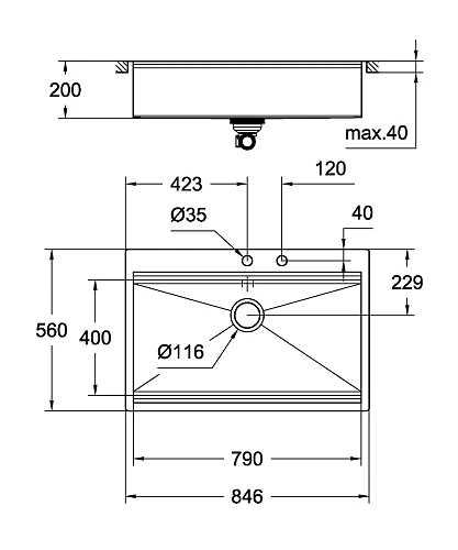 Кухонная мойка Grohe K800 из нержавеющей стали, 31584SD0 Кухонная мойка Grohe K800 из нержавеющей стали, 31584SD0