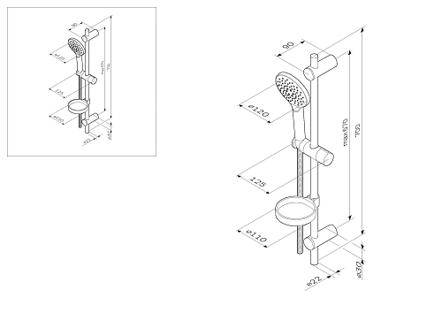 Душевой гарнитур AM.PM Like F0180064 штанга 700 мм, шланг 1750 мм Душевой гарнитур AM.PM Like F0180064 штанга 700 мм, шланг 1750 мм