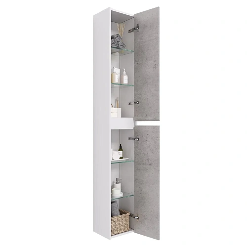 Шкаф-пенал DREJA SlIM, 30 см, подвесной/напольный, универсальный, 2 дверцы, 4 стеклянные полки, белы 99.0505 Шкаф-пенал DREJA SlIM, 30 см, подвесной/напольный, универсальный, 2 дверцы, 4 стеклянные полки, белы 99.0505