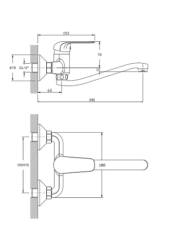 Смеситель для кухни Rush Fiji FI1835-28 настенный Смеситель для кухни Rush Fiji FI1835-28 настенный