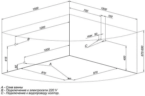 Акриловая ванна Aquanet Flores 150x150 (каркас + смеситель Grohe BauEdge 2511700A) 00203933 + 00199803 + 00240613 Акриловая ванна Aquanet Flores 150x150 (каркас + смеситель Grohe BauEdge 2511700A) 00203933 + 00199803 + 00240613