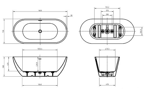 Ванна отдельностоящая BelBagno UNO BB701-1600-730-K 1600x730 акриловая Ванна отдельностоящая BelBagno UNO BB701-1600-730-K 1600x730 акриловая
