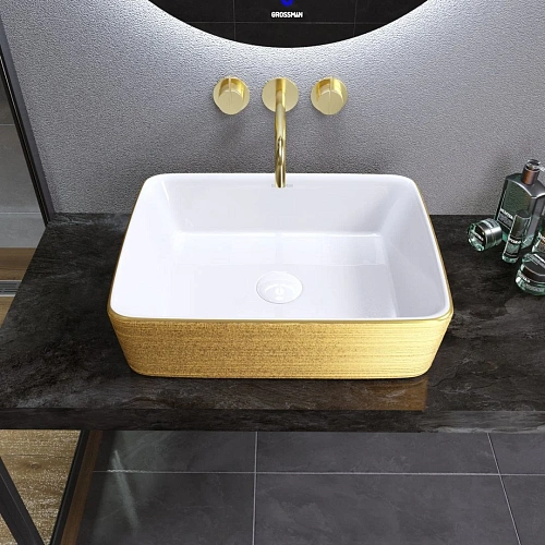 Раковина GROSSMAN Color GR-3016GW (480x370x130) золото белая внутри Раковина GROSSMAN Color GR-3016GW (480x370x130) золото белая внутри
