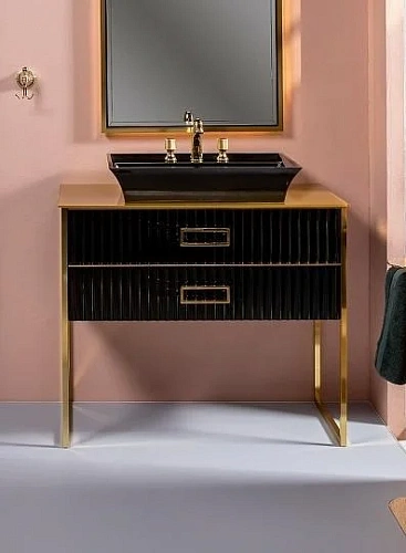 Тумба под раковину Boheme MONACO 100см h84см черная глянец + золото под раковину моноблок 866-100-BG Тумба под раковину Boheme MONACO 100см h84см черная глянец + золото под раковину моноблок 866-100-BG