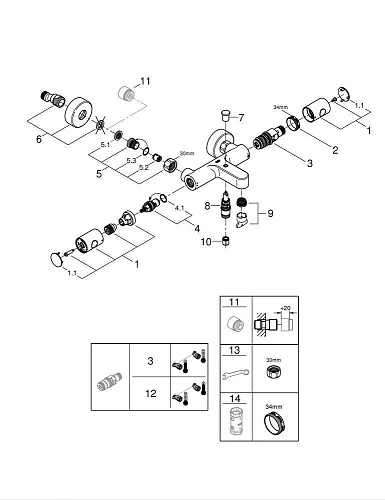 Смеситель для ванны GROHE Grohtherm 800 (34766000) хром термостатический Смеситель для ванны GROHE Grohtherm 800 (34766000) хром термостатический
