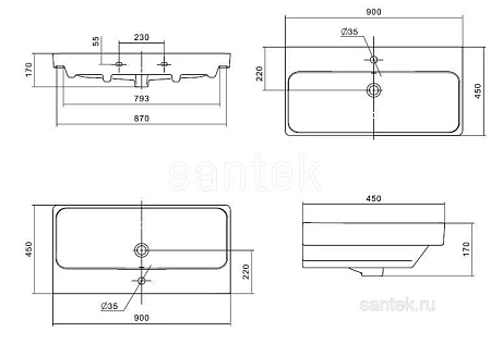 Раковина Santek Адриана 90 1WH501629 1.WH50.1.629 Раковина Santek Адриана 90 1WH501629 1.WH50.1.629