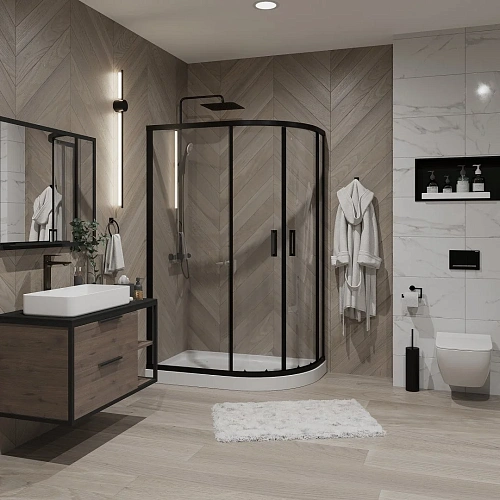 Душевой уголок Niagara Nova NG-6821-08 BLACK (120x80x195) полукруг, раздвиж, профиль черный, стекло прозрачное (6мм) 682108111BLACK Душевой уголок Niagara Nova NG-6821-08 BLACK (120x80x195) полукруг, раздвиж, профиль черный, стекло прозрачное (6мм) 682108111BLACK