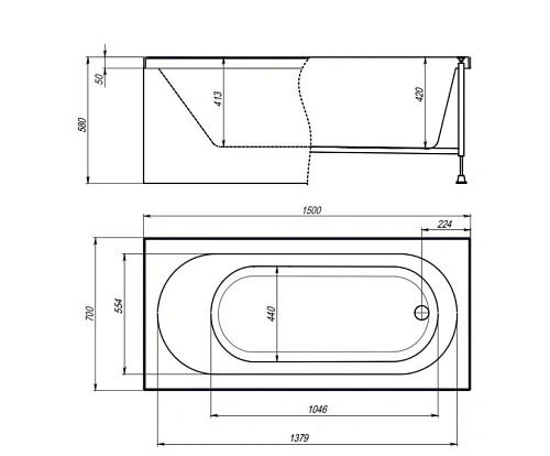 Акриловая ванна Timo ROHA1570 150x70x58 ROHA1570-KT15-SPV1505-FP15S с каркасом, слив-переливом и фронтальной панелью Акриловая ванна Timo ROHA1570 150x70x58 ROHA1570-KT15-SPV1505-FP15S с каркасом, слив-переливом и фронтальной панелью