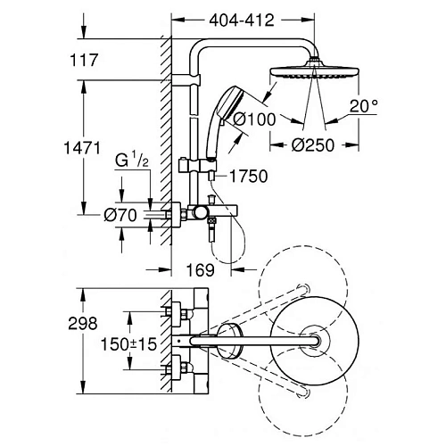 Душевая система Grohe Tempesta Cosmopolitan System 250 26672000, хром Душевая система Grohe Tempesta Cosmopolitan System 250 26672000, хром