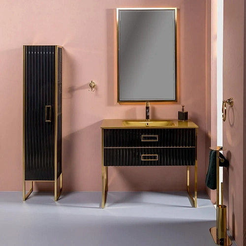 Зеркало Boheme MONACO с подсветкой 70x110 см глянец черное+золото 566-BG Зеркало Boheme MONACO с подсветкой 70x110 см глянец черное+золото 566-BG