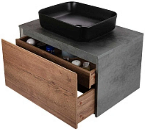 Тумба под раковину Vincea Mesa 800 подвесная, 1 выкатной/1 скрытый ящик soft close, T.Oak + Beton VMC-2MS800TB Тумба под раковину Vincea Mesa 800 подвесная, 1 выкатной/1 скрытый ящик soft close, T.Oak + Beton VMC-2MS800TB