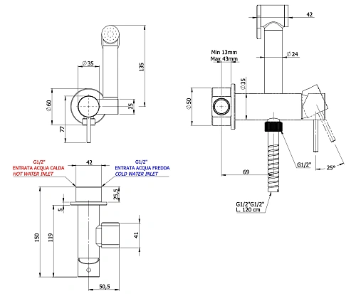 Гигиенический душ Remer X Style X65C25W Гигиенический душ Remer X Style X65C25W